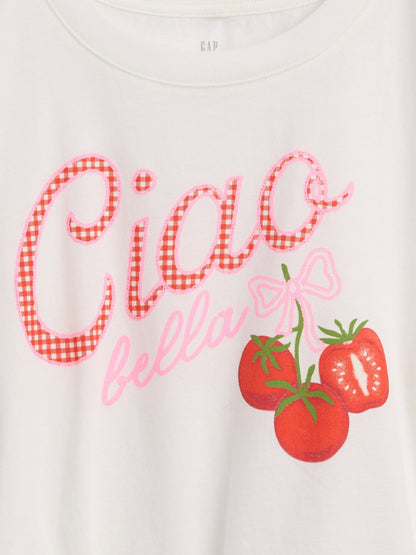 Beyaz Oversized Knot-tie Grafik Baskılı T-shirt