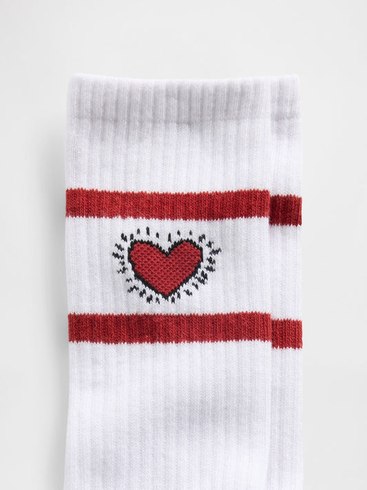 Beyaz Keith Haring Kalp Crew Çorap