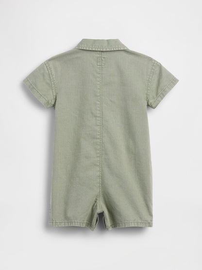 Açık Yeşil Denim Cepli Shorty Tulum