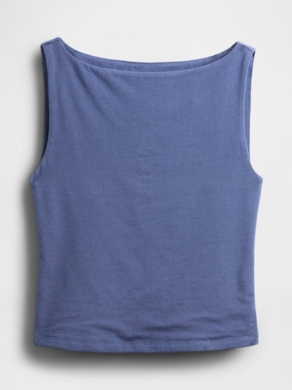 Mavi Closeknit Jersey Botneck Kısa Kolsuz Üst