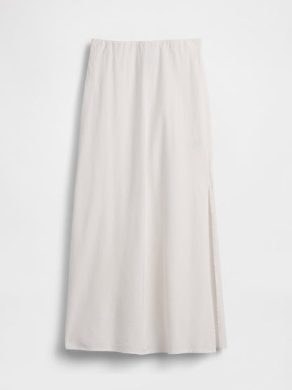 Beyaz Keten Karışımı Maxi Slip Etek
