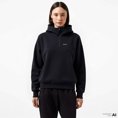 Converse Classic Kadın Siyah Yarım Fermuarlı Hoodie