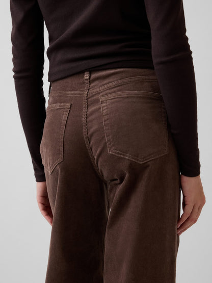 Kahverengi High Rise Kadife Stride Wide-leg Pantolon