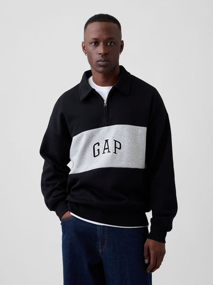 Siyah Oversized Gap Logo Yarım Fermuarlı Sweatshirt