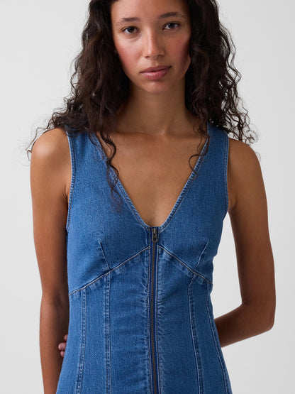 Mavi Denim Seamed Fermuarlı Midi Elbise