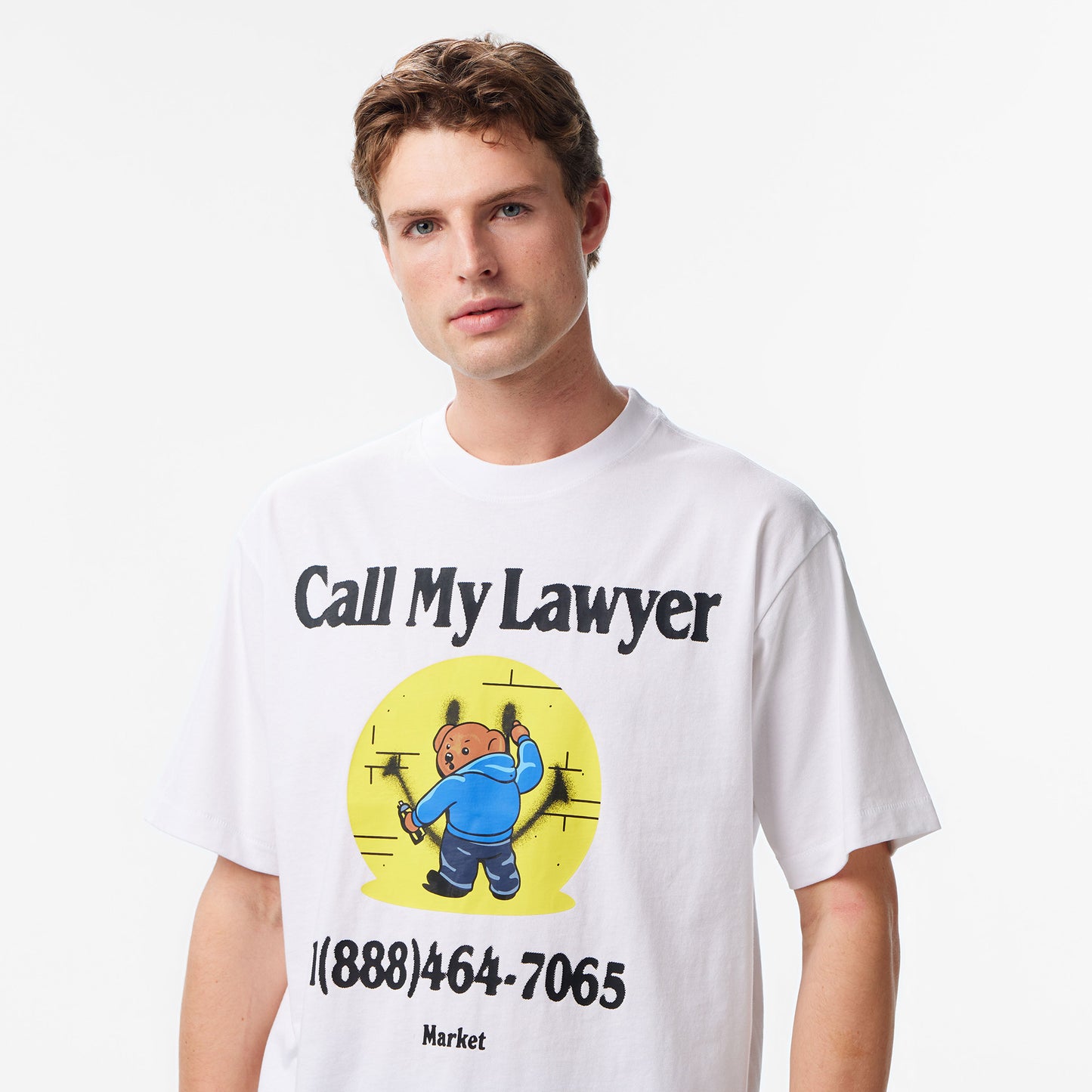 Market Smiley Call My Lawyer Bear Erkek Beyaz T-shirt
