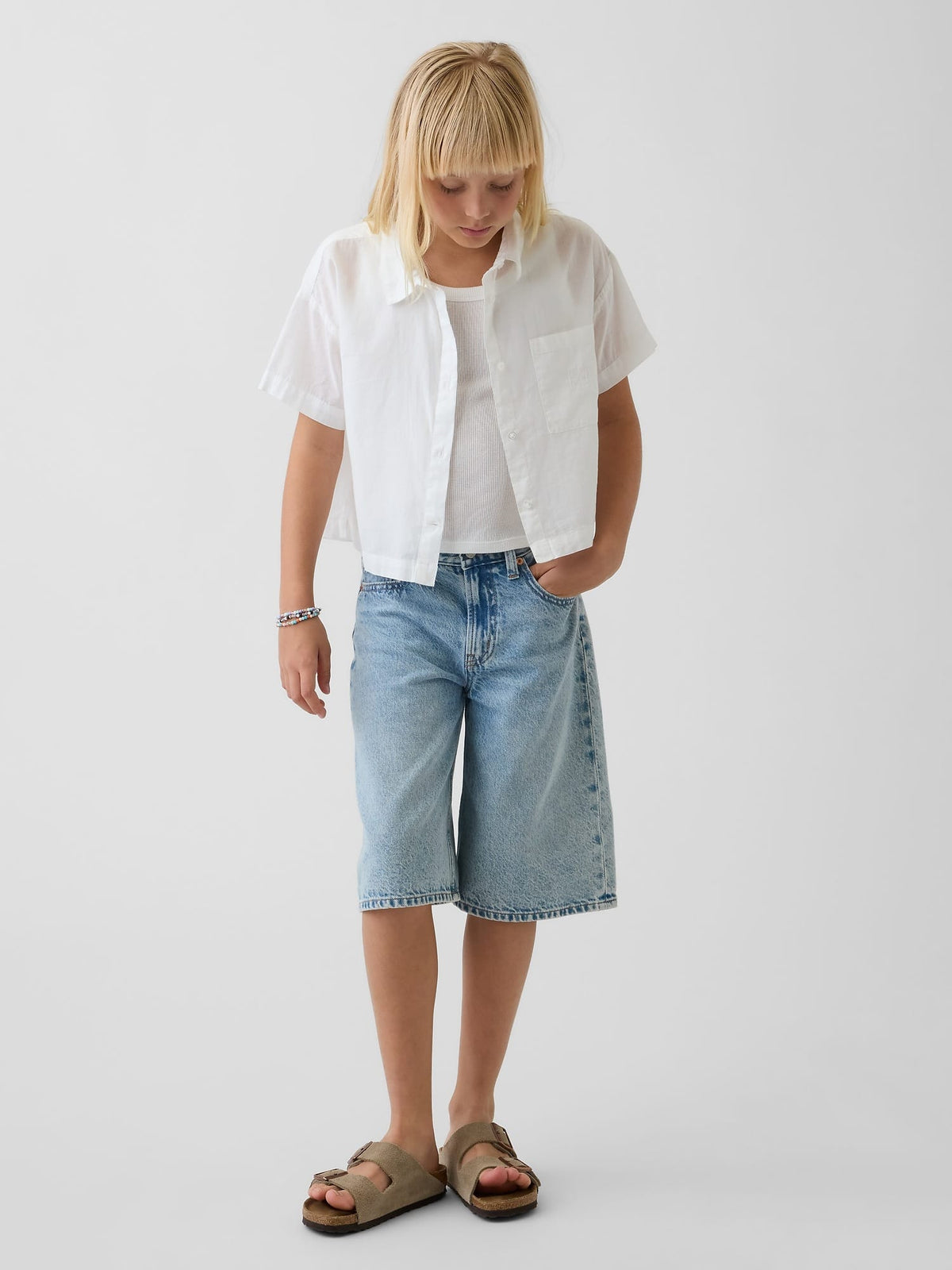 Beyaz Sheer Relaxed Crop Bluz