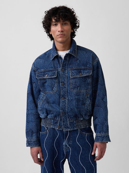 Koyu Mavi Gap × Hfr Işlemeli Denim Bomber Ceket By Daveed Baptiste
