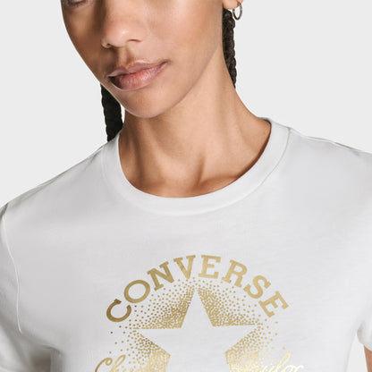 Converse Kadın Chuck Logolu Metalik Beyaz T-shirt