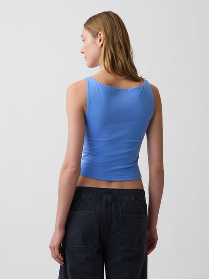 Açık Mavi Closeknit Jersey Botneck Kısa Kolsuz Üst