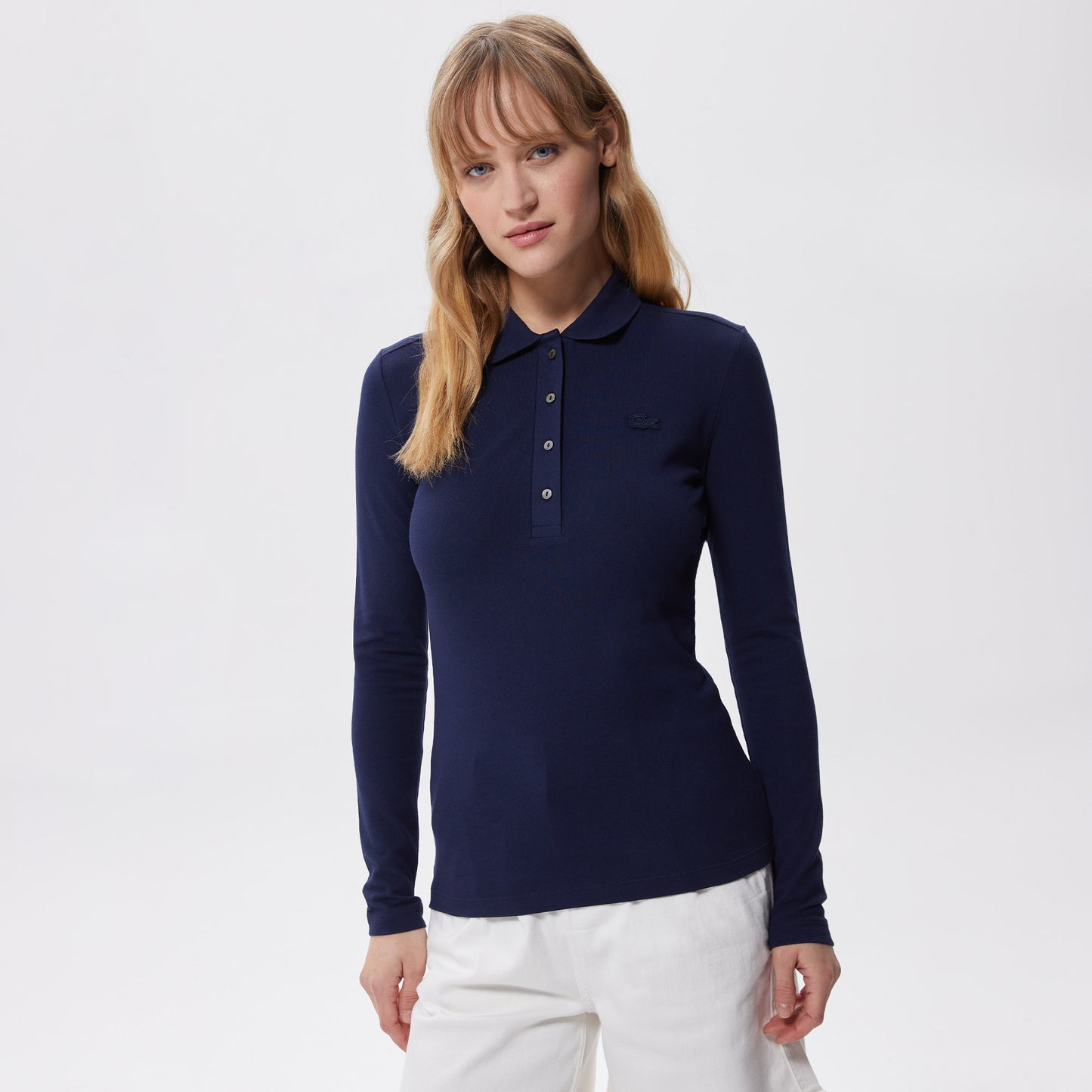 Lacoste Kadın Slim Fit Uzun Kollu Lacivert Polo