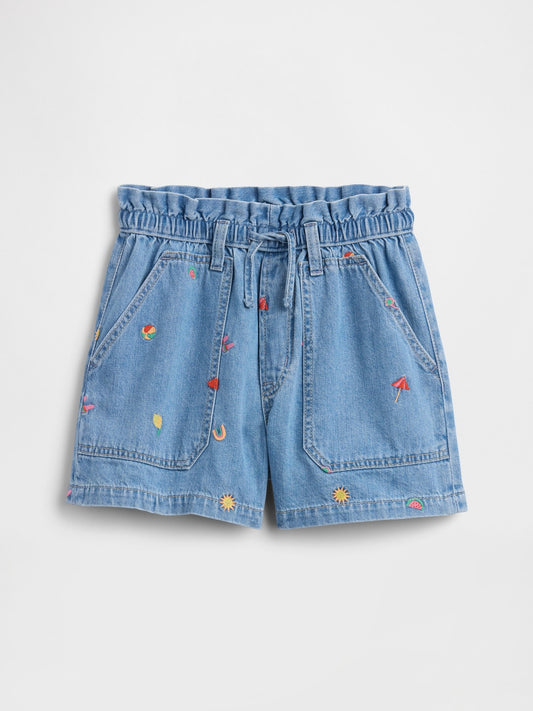 Açık Mavi High Rise Relaxed Pull-on Denim Şort