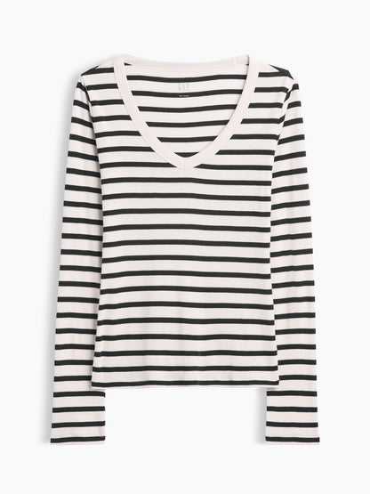 Haki Modern Fitilli V-yaka T-shirt