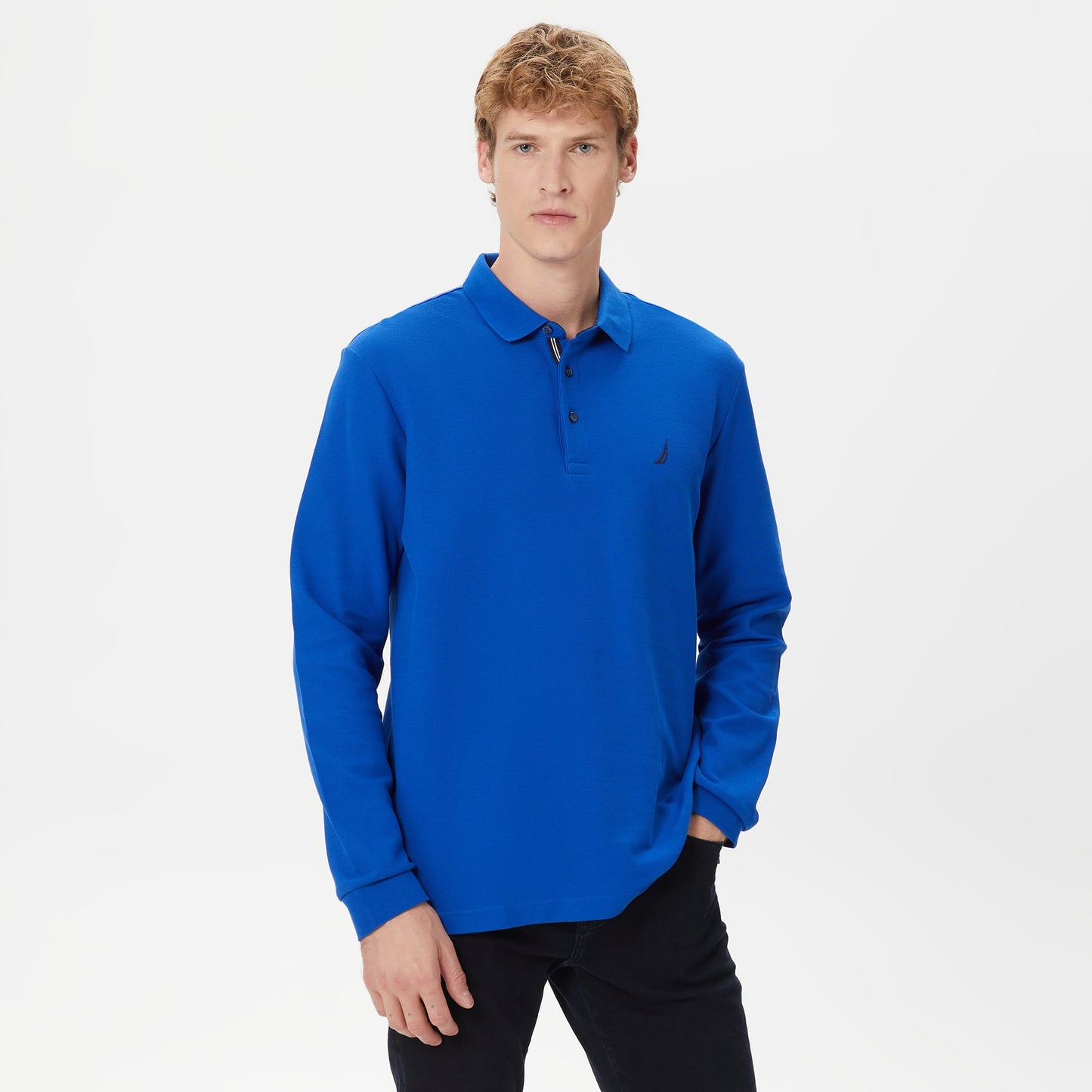 Nautica Erkek Mavi Classic Fit Uzun Kollu Polo Yaka T-shirt