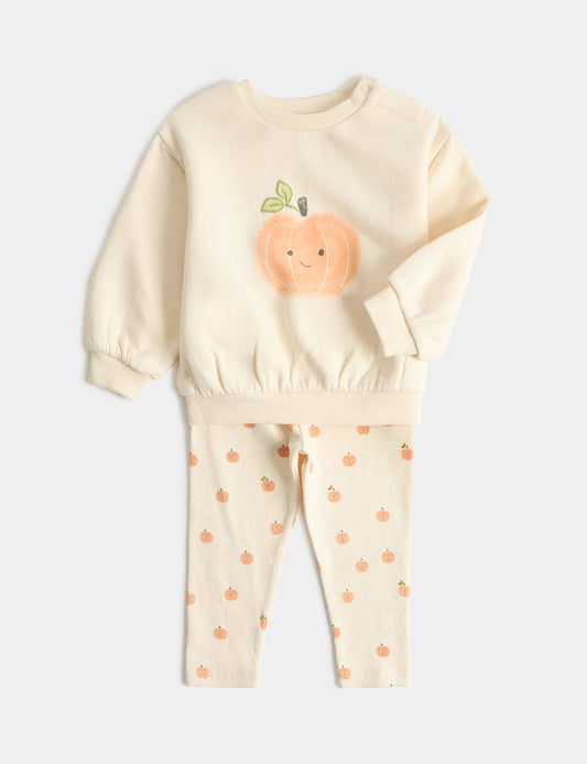 Halloween Balkabağı Desenli Sweatshirt Ve Eşofman Altı Seti