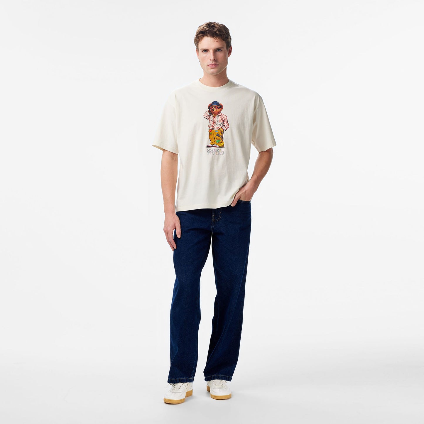 Market Folk Fitted Bear Erkek Beyaz T-shirt