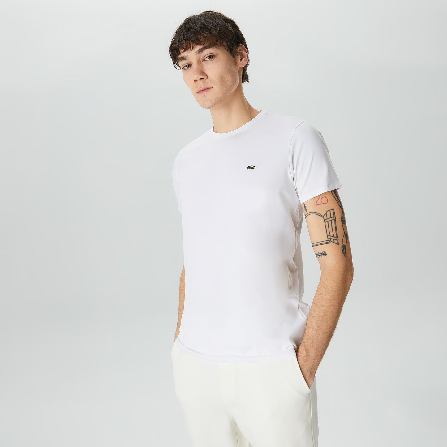 Lacoste Erkek Slim Fit Bisiklet Yaka Beyaz T-shirt