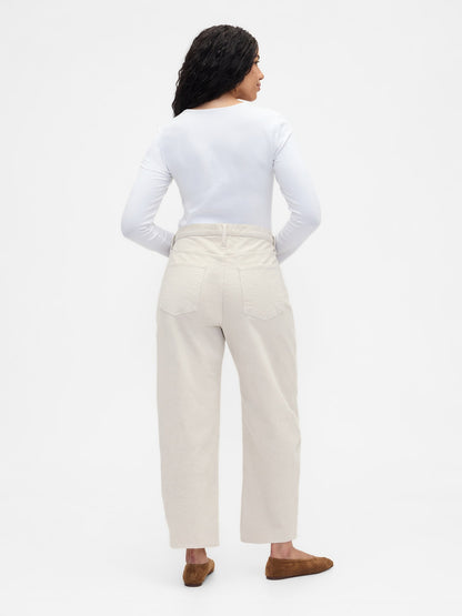 Kırık Beyaz High Rise Barrel Kadife Pantolon