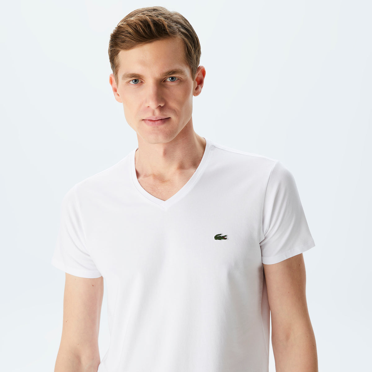 Lacoste Erkek Slim Fit V Yaka Beyaz T-shirt