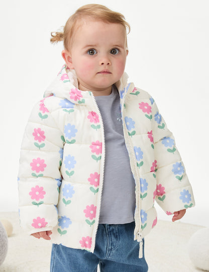 Stormwear™ Çiçek Desenli Puffer Şişme Mont (0-3 Yaş)