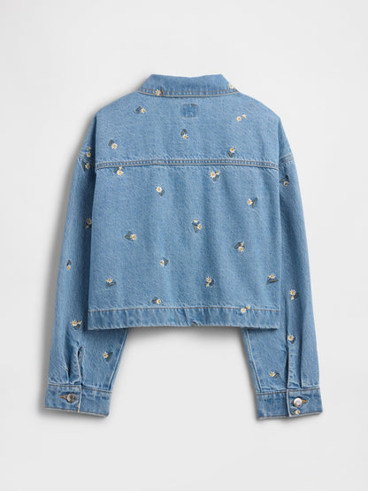 Açık Mavi Kids Relaxed Nakışlı Denim Ceket