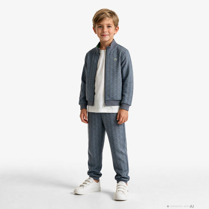 Lacoste Çocuk Fermuarlı Monogram Gri Sweatshirt