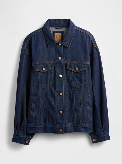 Koyu Mavi Ultrasoft Oversized Balon Kol Icon Denim Ceket