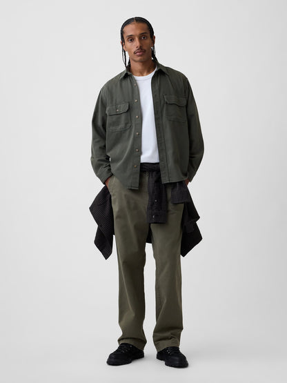 Haki Ultrasoft Denim Relaxed Utility Gömlek