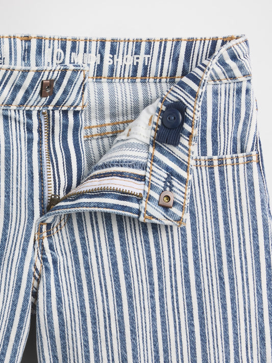 Mavi Denim Çizgili Midi Şort