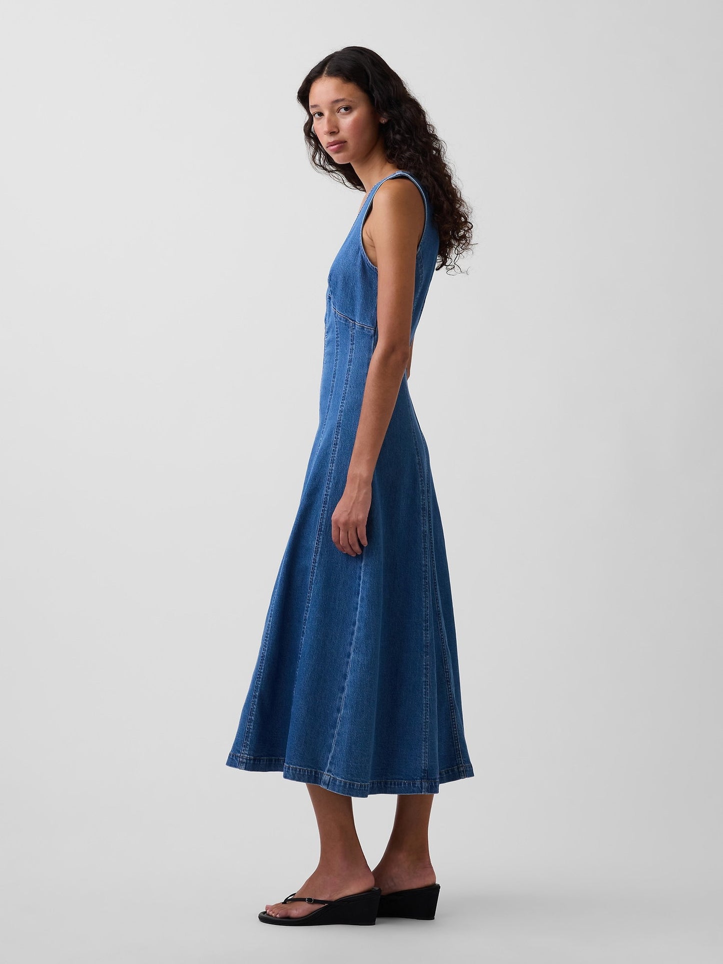 Mavi Denim Seamed Fermuarlı Midi Elbise