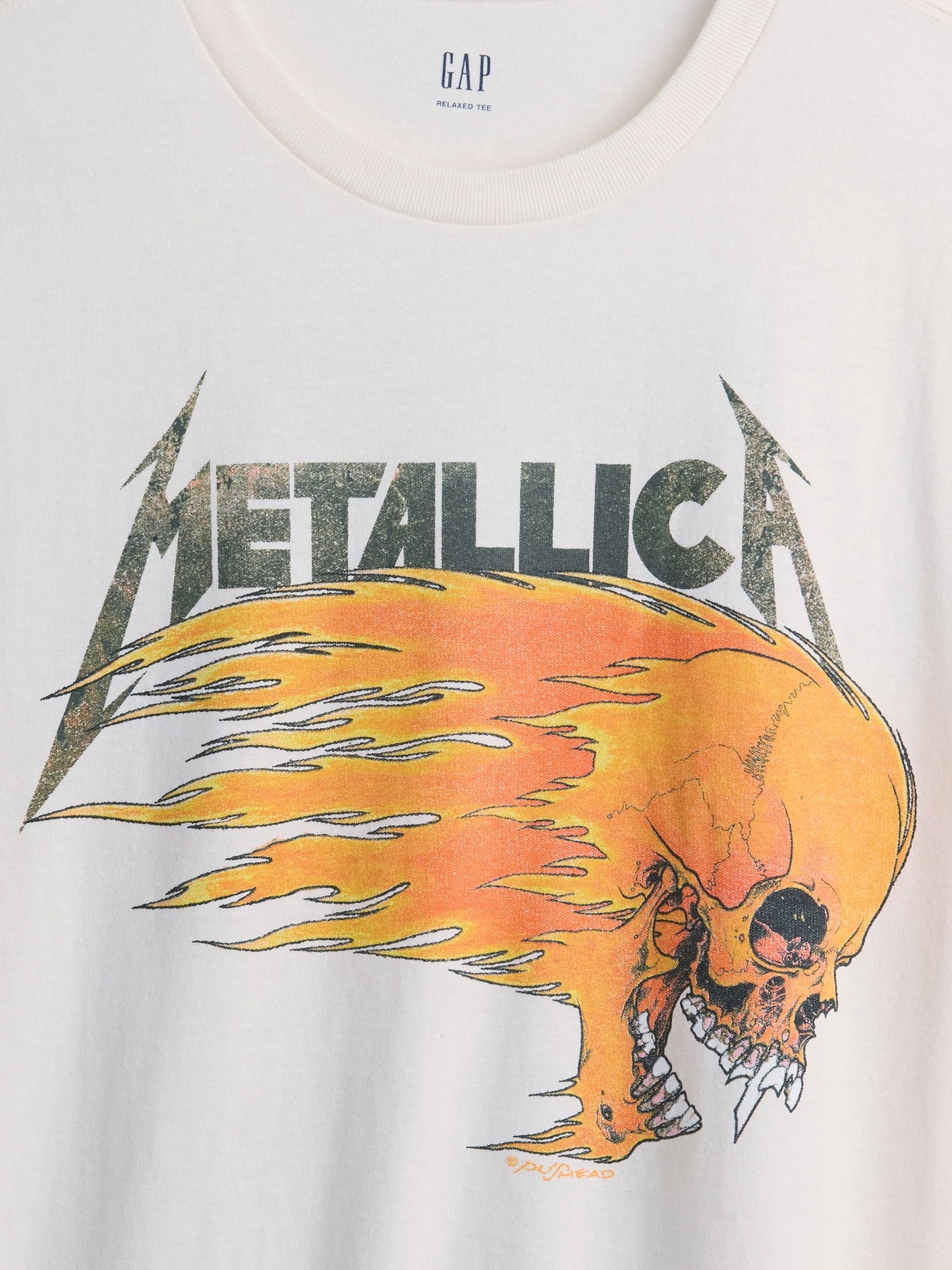 Krem Metallica Relaxed Grafik Baskılı T-shirt