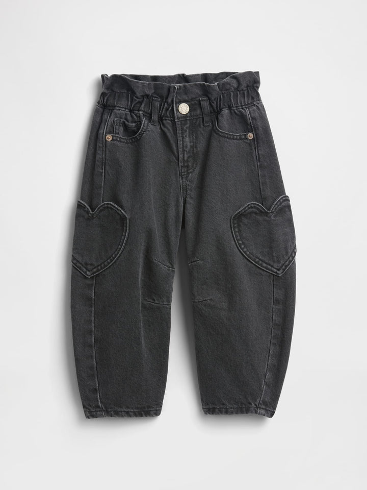 Siyah Paperbag Horseshoe Jean Pantolon