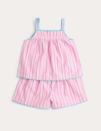 Saf Pamuklu Çizgili Atletli Pijama Takımı