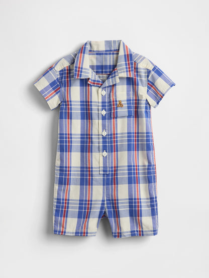 Çok Renkli Baby Poplin Cepli Kısa Tulum