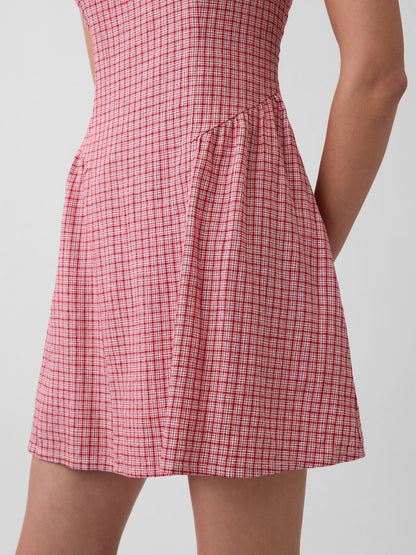 Kırmızı Keten Karışımlı Drop-waist Mini Elbise