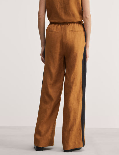 Jaeger Saf Keten Şerit Detaylı Wide Leg Pantolon