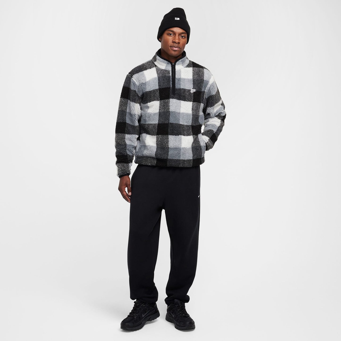 Nike M Nk Club Ssnl Wntrzd Aop Hz Erkek Siyah Sweatshirt