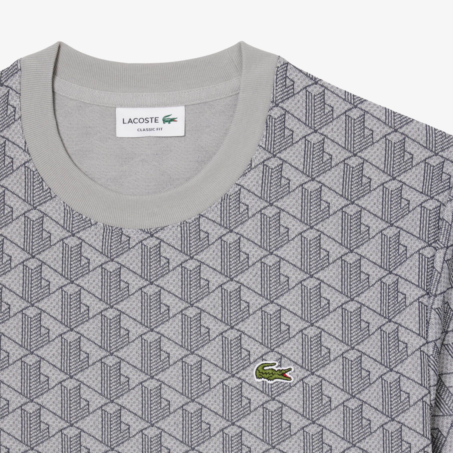 Lacoste Erkek Classic Fit Bisiklet Yaka Monogram Gri T-shirt