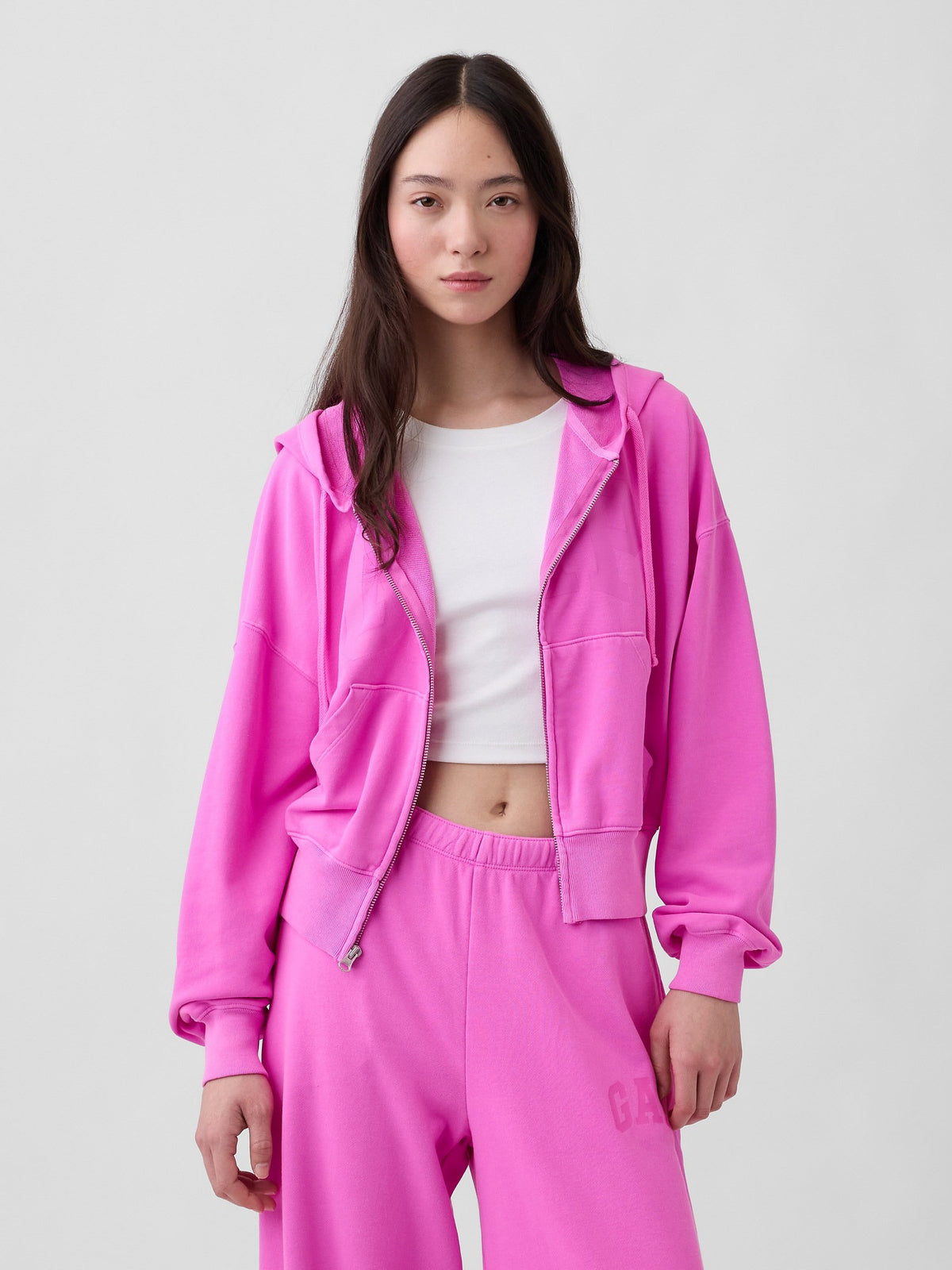 Pembe Oversized Gap Logo Fransız Havlu Kumaş Fermuarlı Sweatshirt