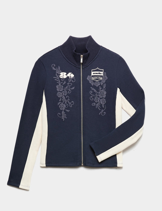 Nakışlı Dik Yaka Fermuarlı Sweatshirt
