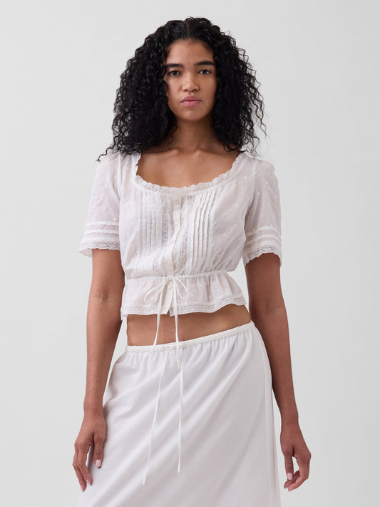 Beyaz Dantel Detaylı Peplum Bluz