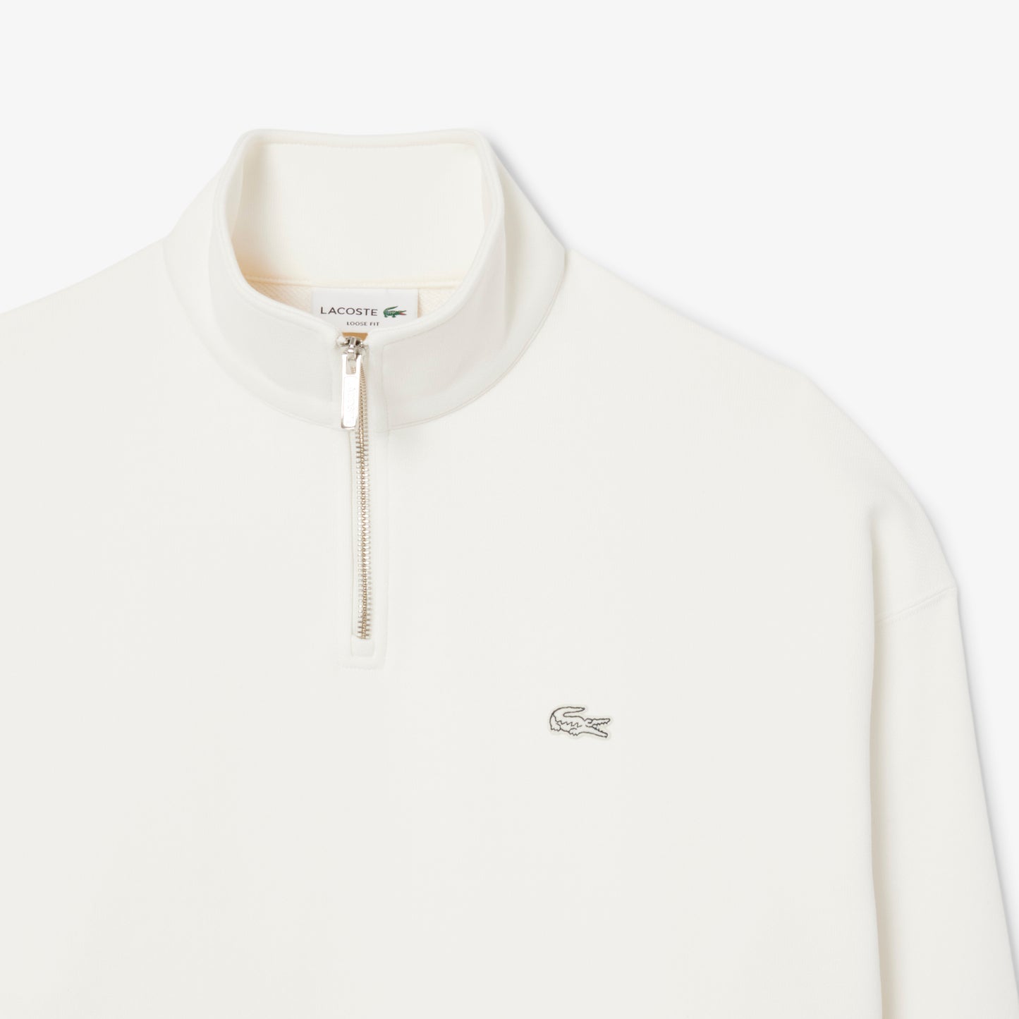 Lacoste Heavy Fleece Zipper Neck Unisex Beyaz Sweatshirt