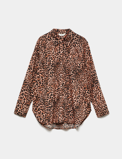 Saf Pamuklu Leoparlı Pijama Üstü