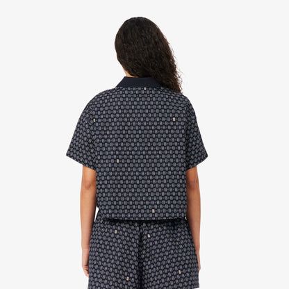Lacoste Kadın Oversize Fit Desenli Lacivert Polo