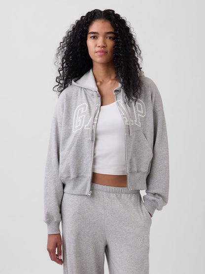 Gri Oversized Gap Logo Fransız Havlu Kumaş Fermuarlı Sweatshirt