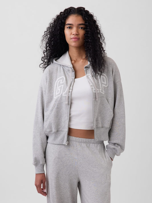 Gri Oversized Gap Logo Fransız Havlu Kumaş Fermuarlı Sweatshirt