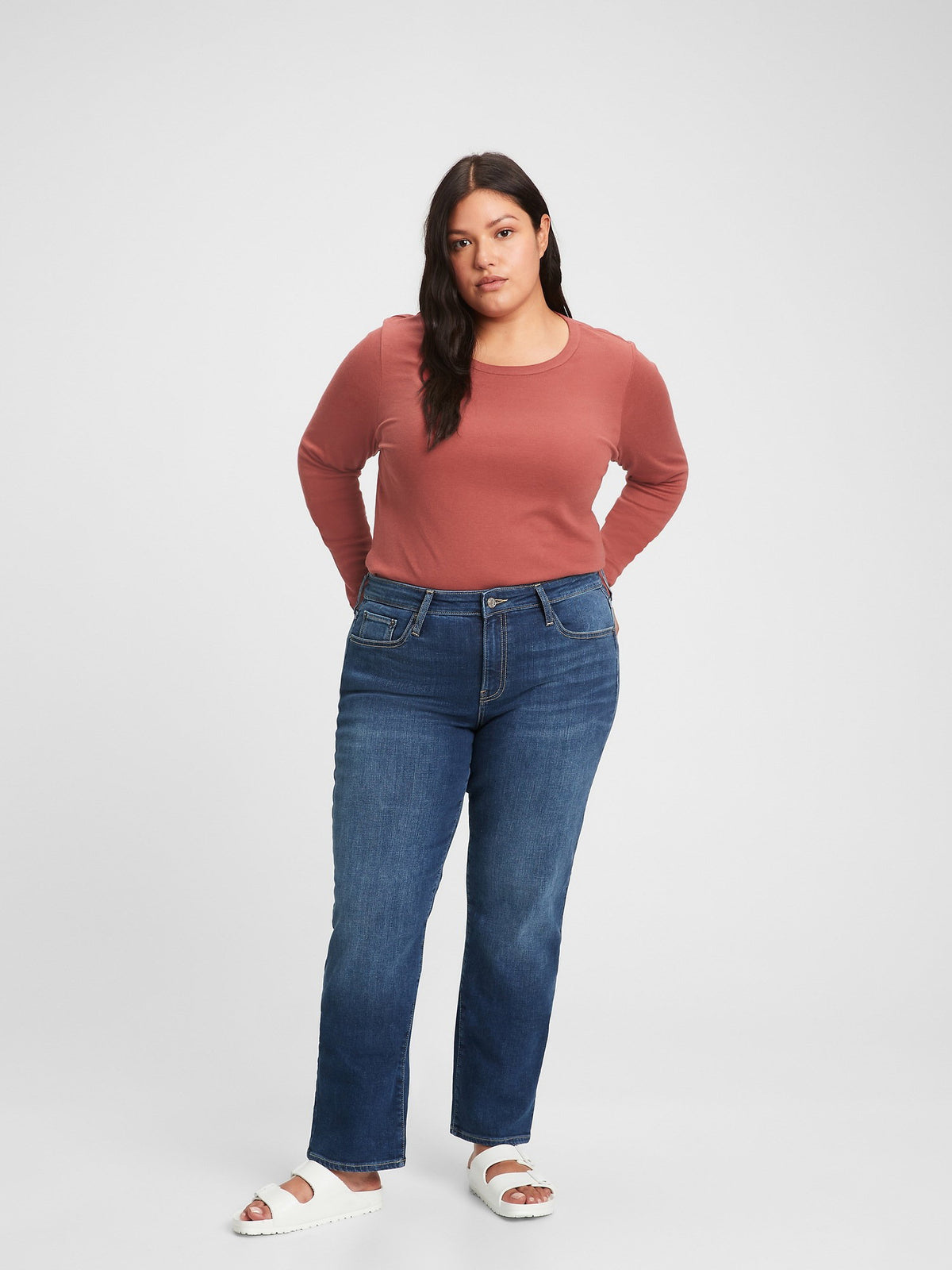Koyu Mavi Mid Rise Straight Jean Pantolon