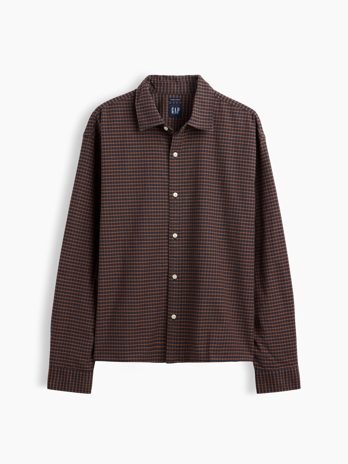 Kahverengi Relaxed Crop Straight-hem Oxford Gömlek