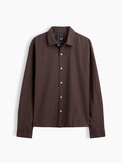 Kahverengi Relaxed Crop Straight-hem Oxford Gömlek