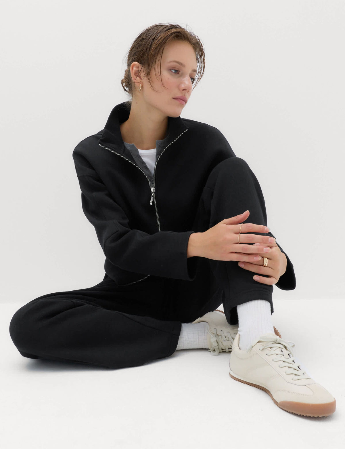 Pamuklu Dik Yaka Fermuarlı Sweatshirt